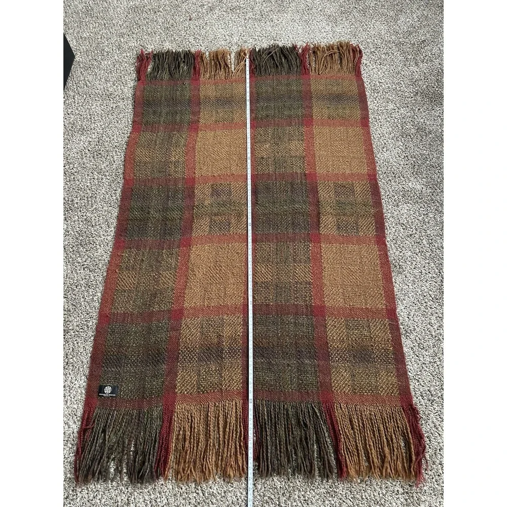 Kennebunk Weavers Woven Throw Blanket Made In The USA 39x68 Fringe Green Brown